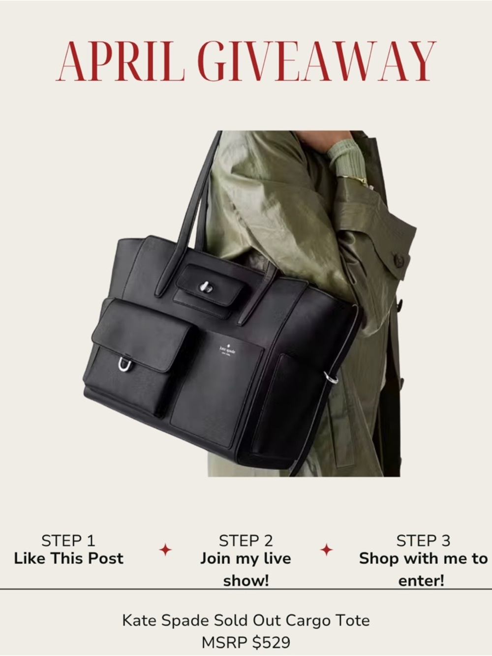 •April Givvy• Sold Out Black Kate Spade Cargo Tote Bag